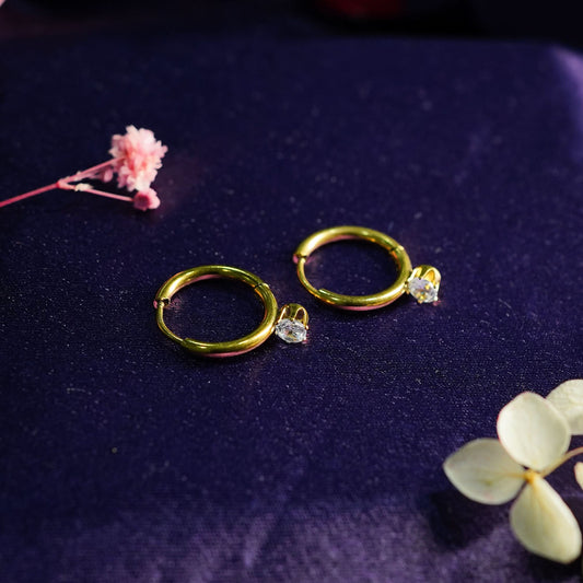 Mini Hoop Earrings with Zircon Charm