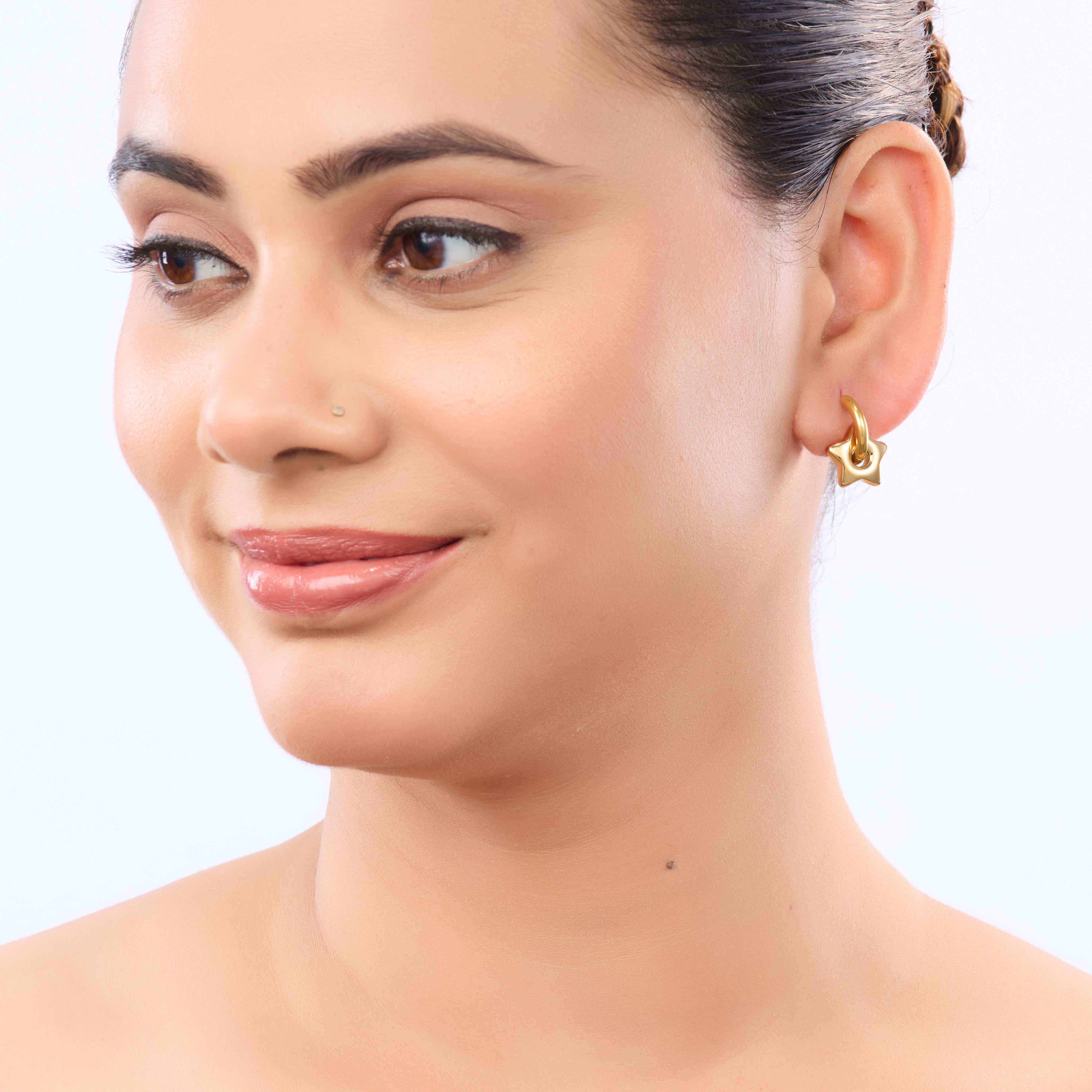 Star Charm Drop Hoop Earrings