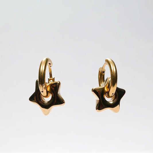 Star Charm Drop Hoop Earrings