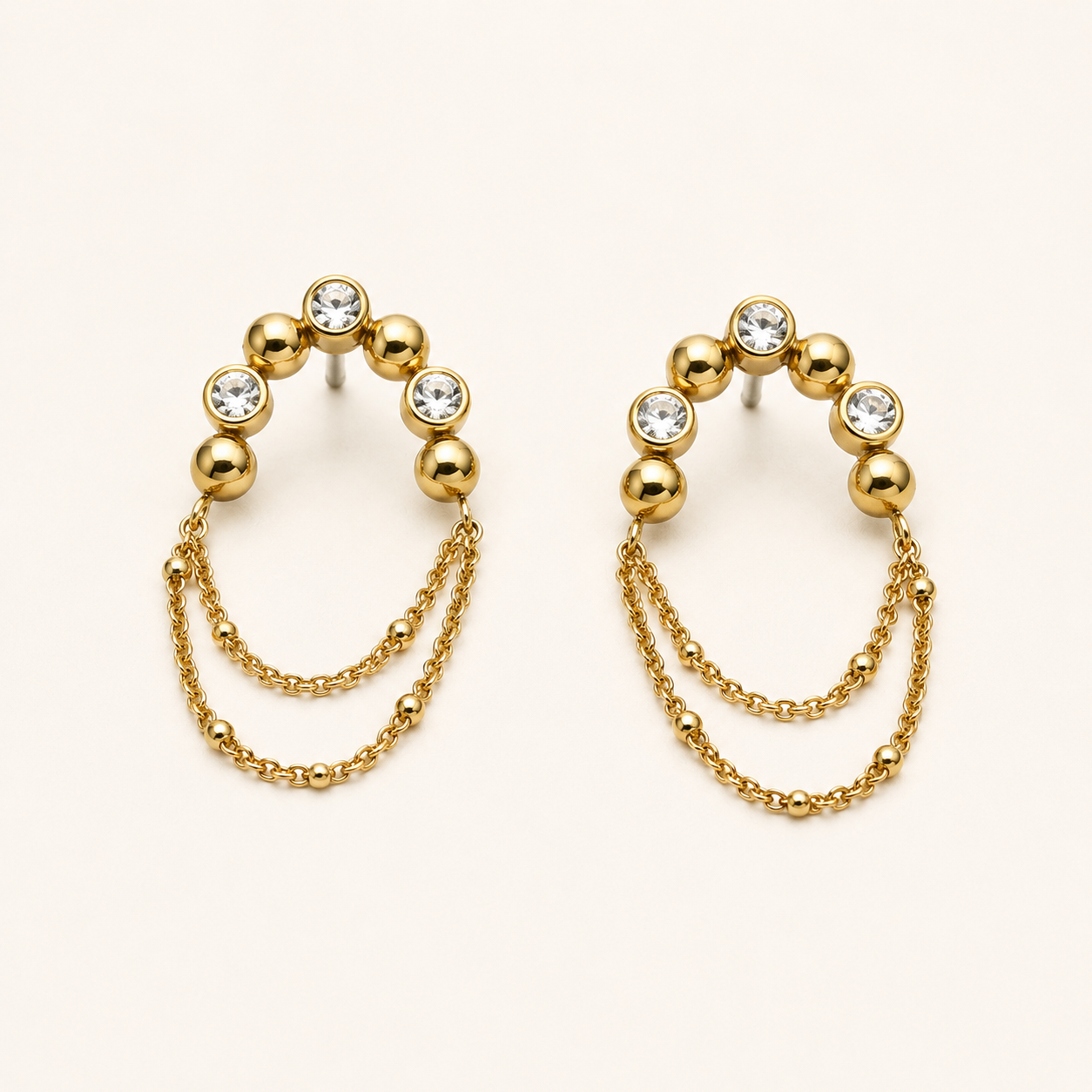 Zircon Arc Chain Drop Earrings