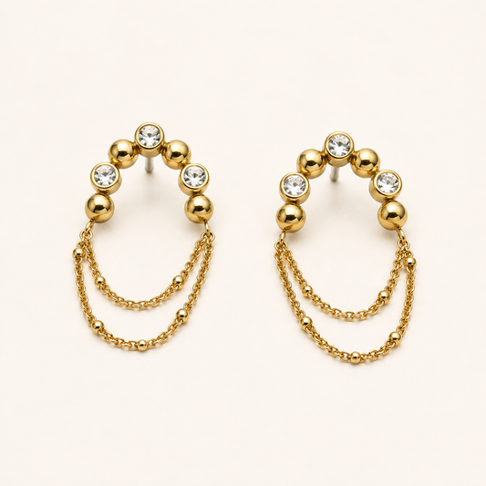 Zircon Arc Chain Drop Earrings