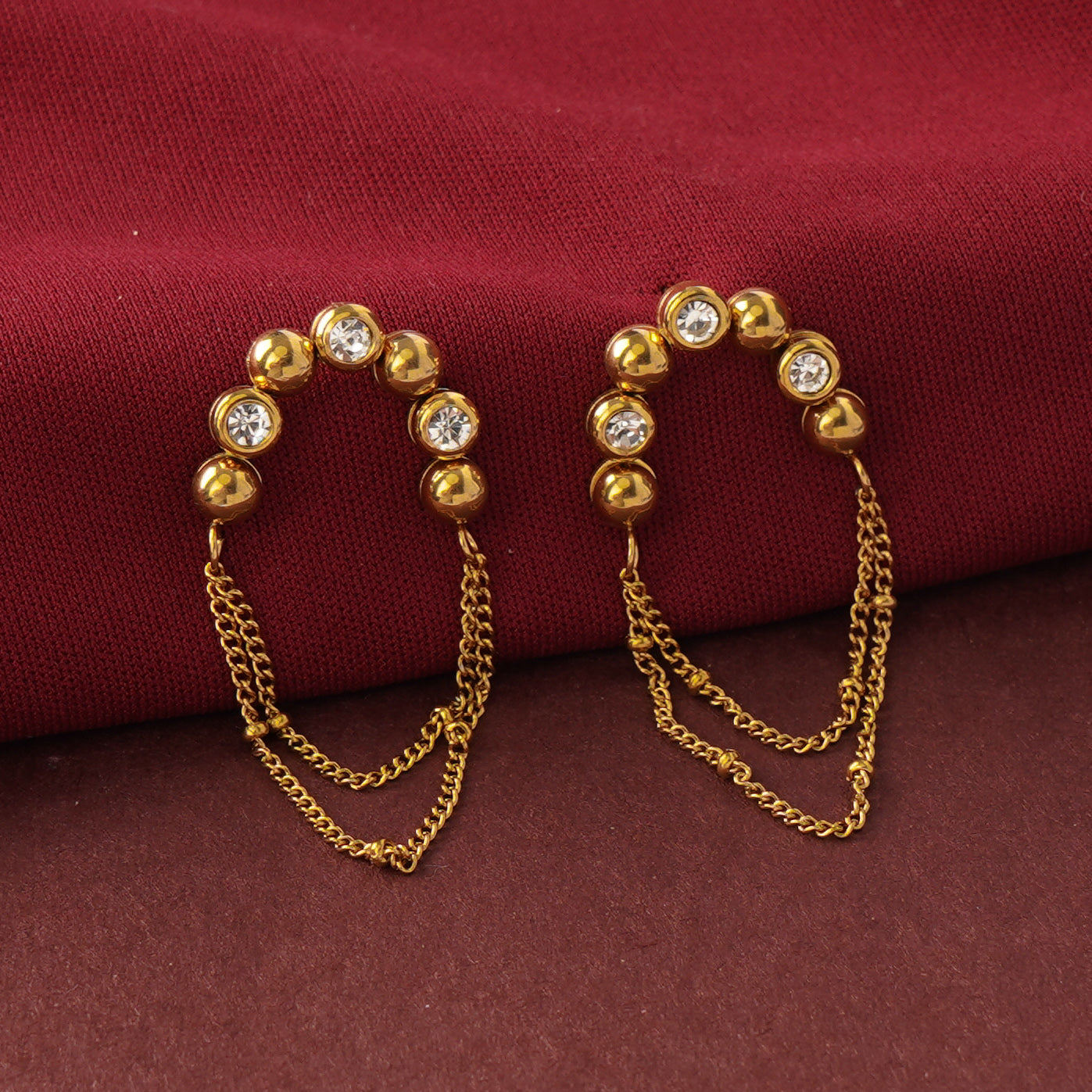 Zircon Arc Chain Drop Earrings