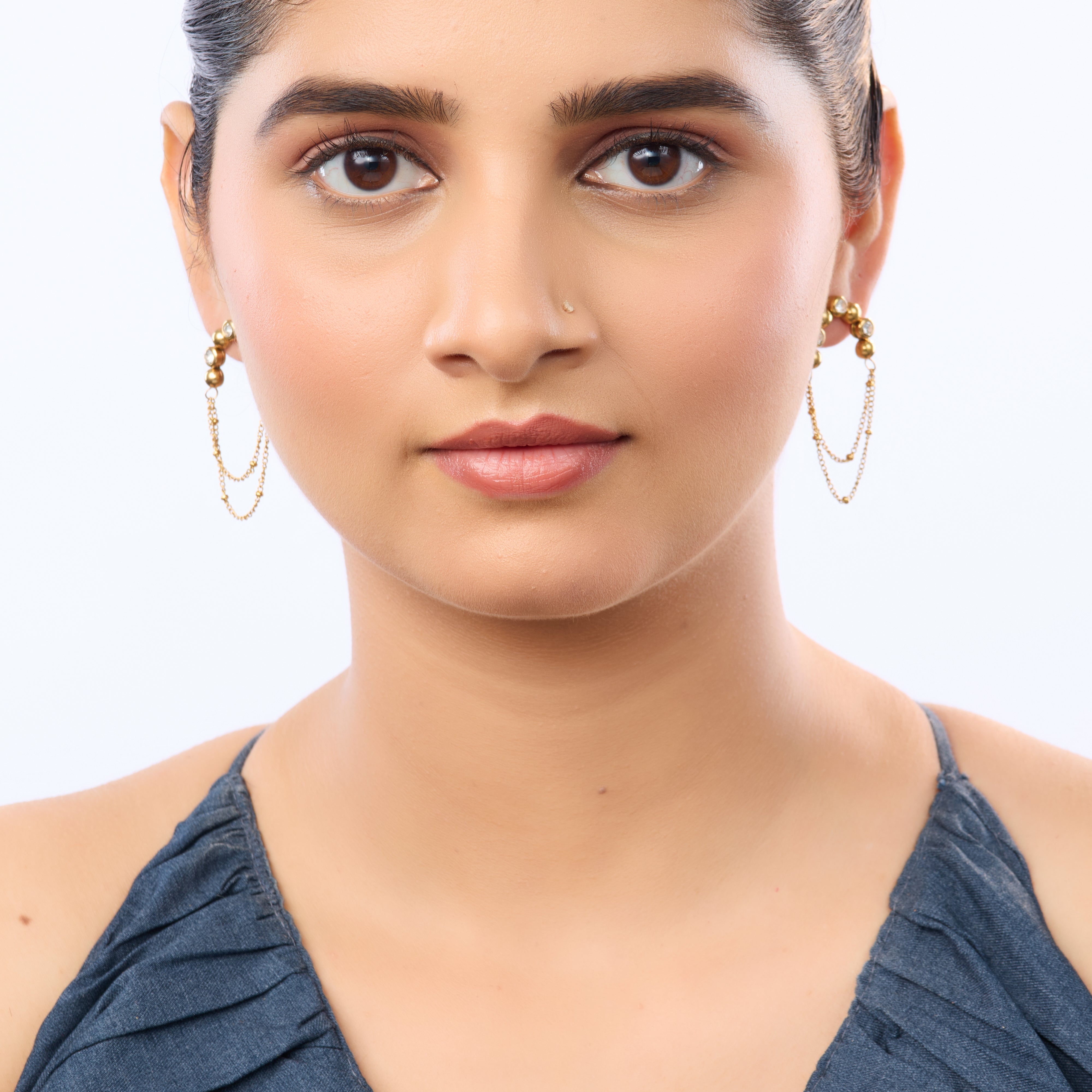 Zircon Arc Chain Drop Earrings