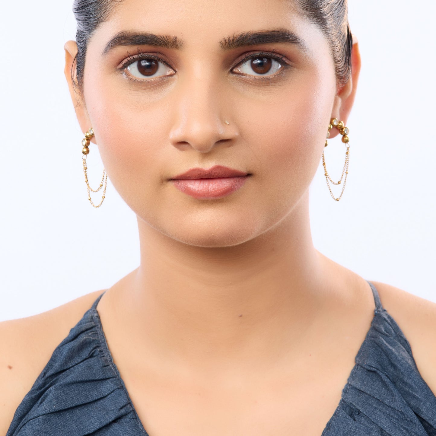 Zircon Arc Chain Drop Earrings