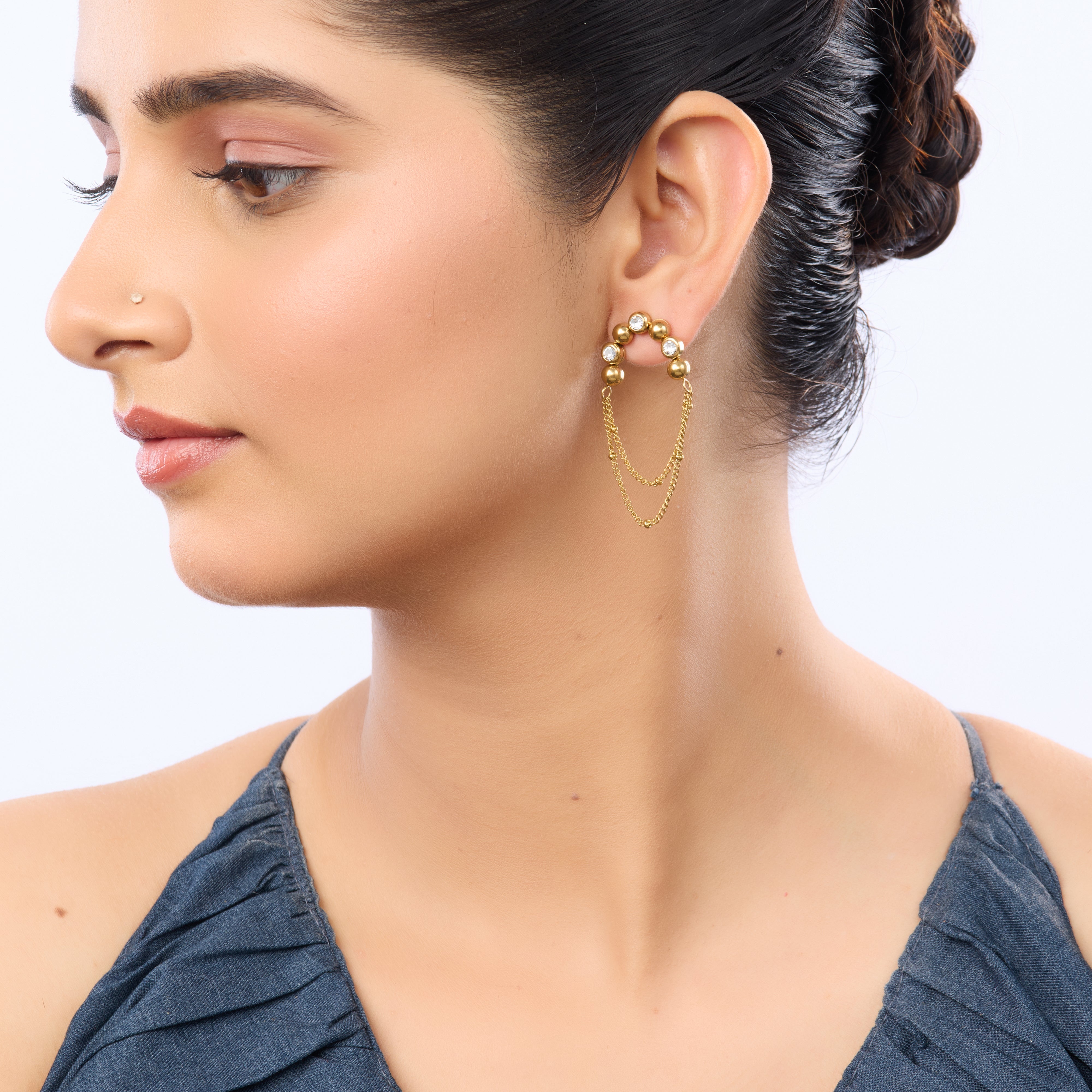 Zircon Arc Chain Drop Earrings