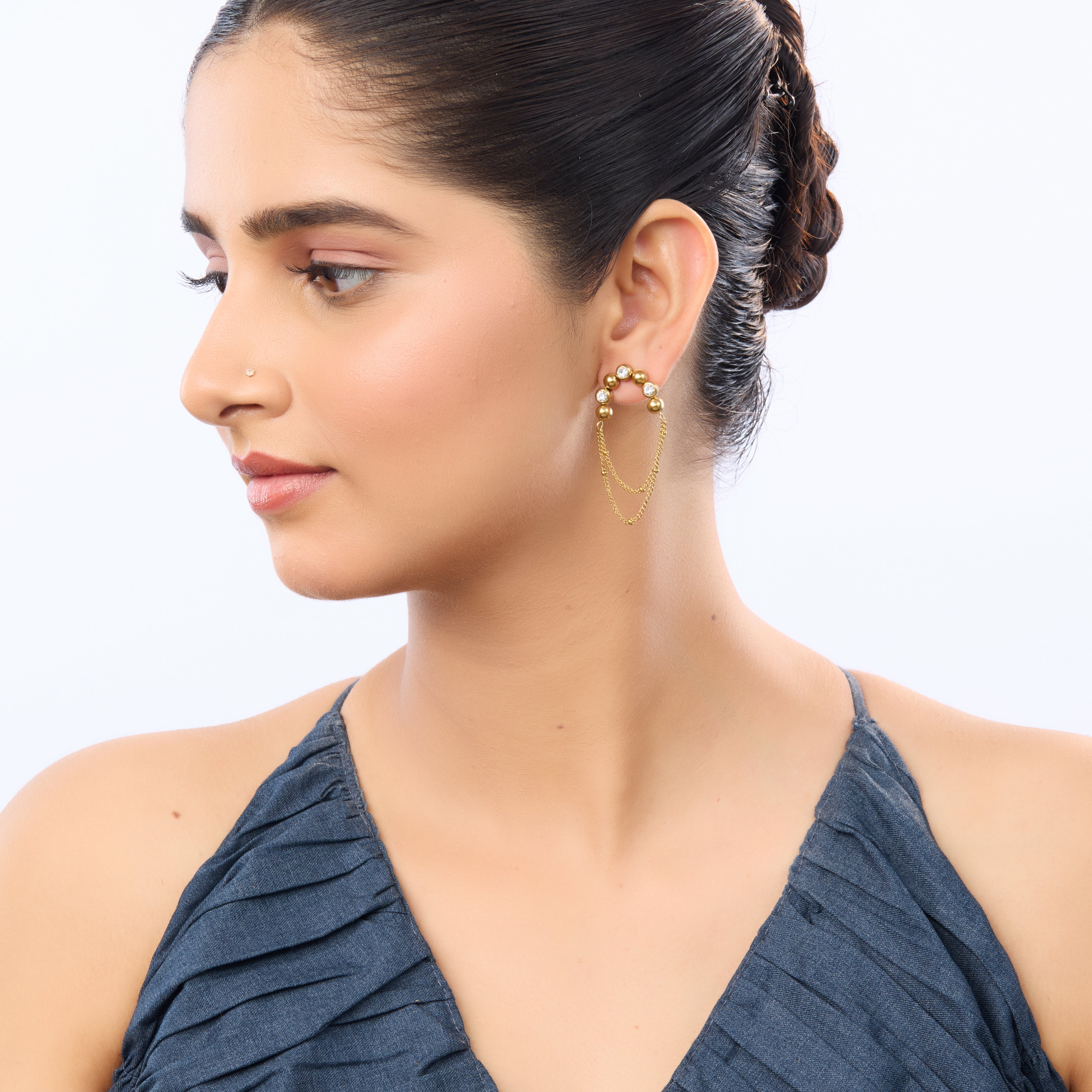 Zircon Arc Chain Drop Earrings