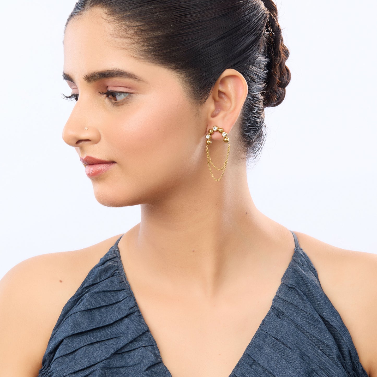 Zircon Arc Chain Drop Earrings