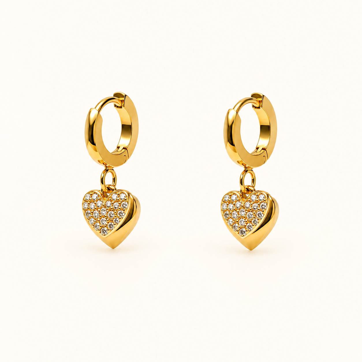 Zircon Heart Drop Hoop Earrings
