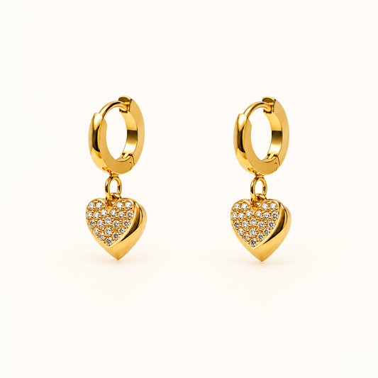 Zircon Heart Drop Hoop Earrings