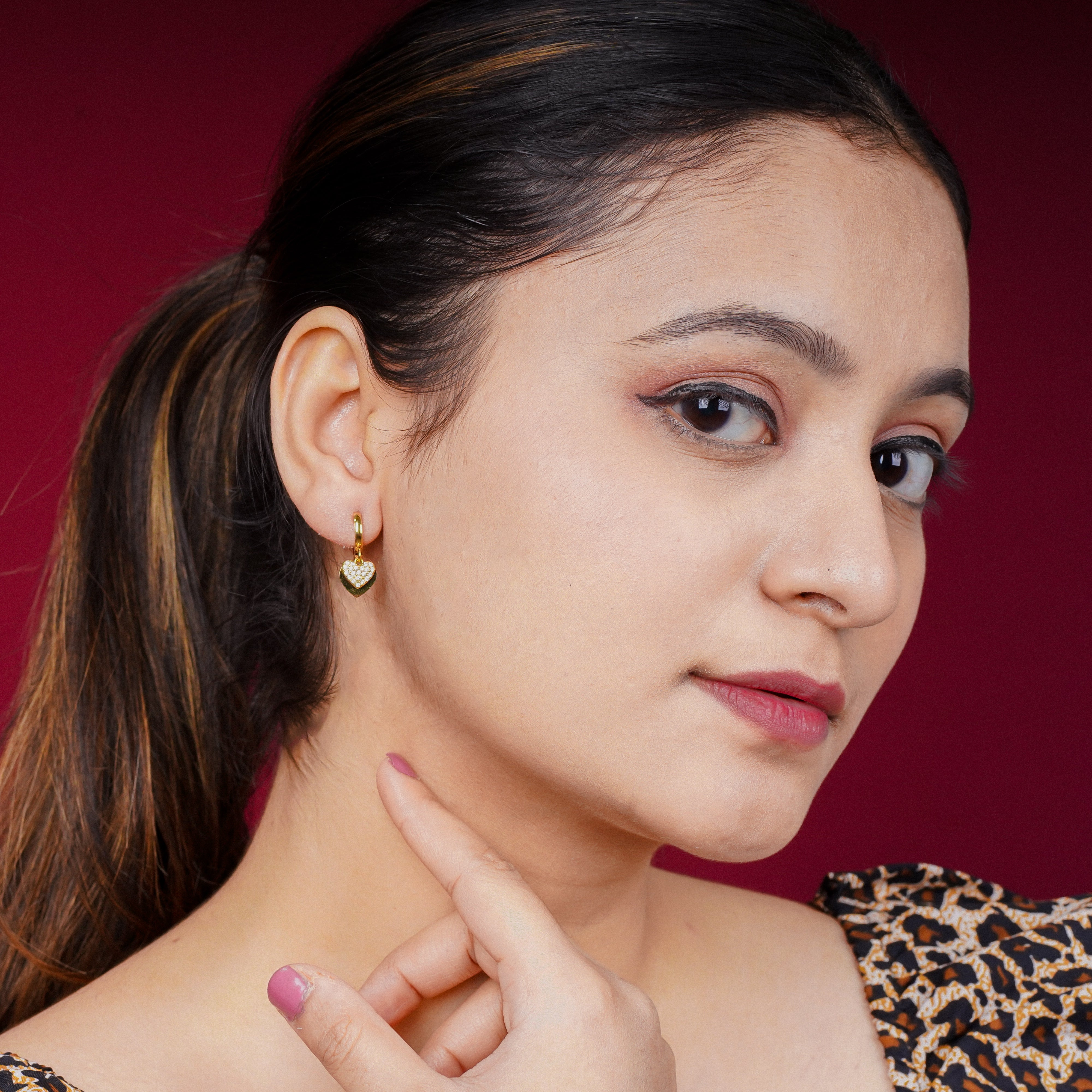 Zircon Heart Drop Hoop Earrings