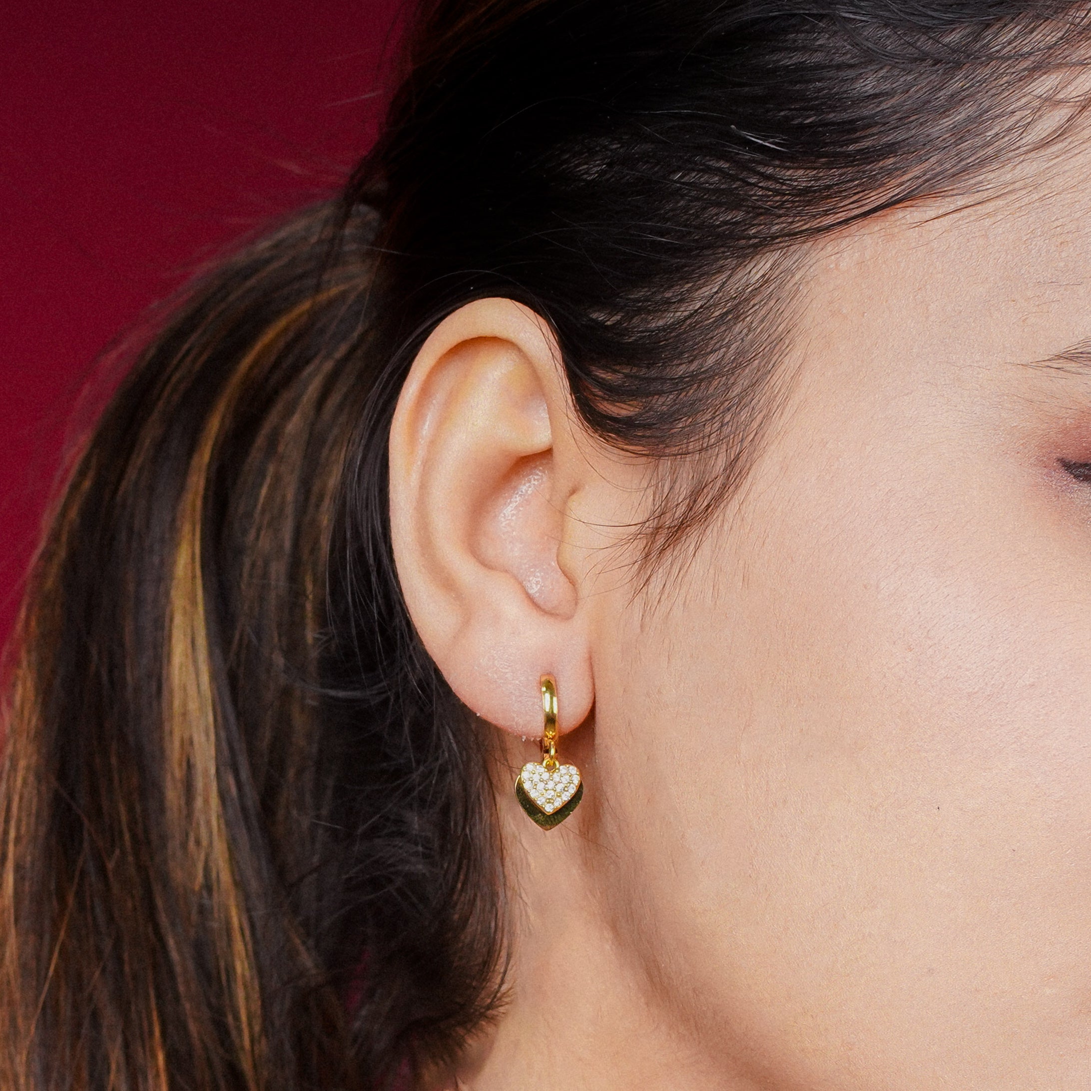 Zircon Heart Drop Hoop Earrings