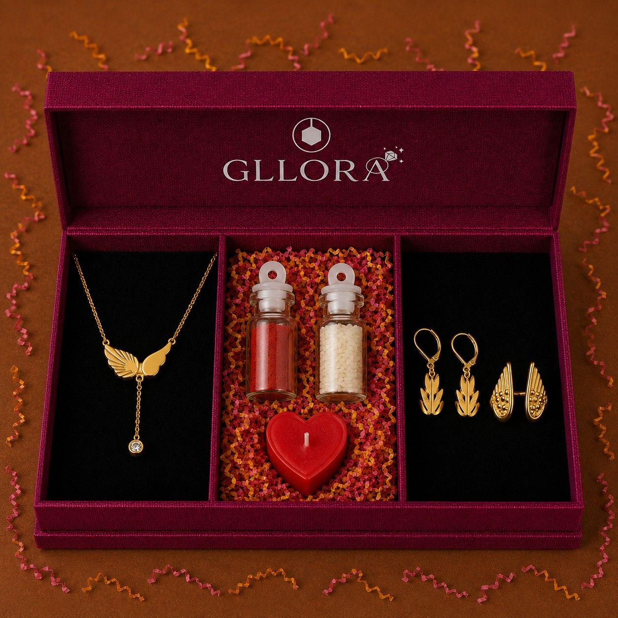 Rakhi Gift Hamper Golden Feather Wings
