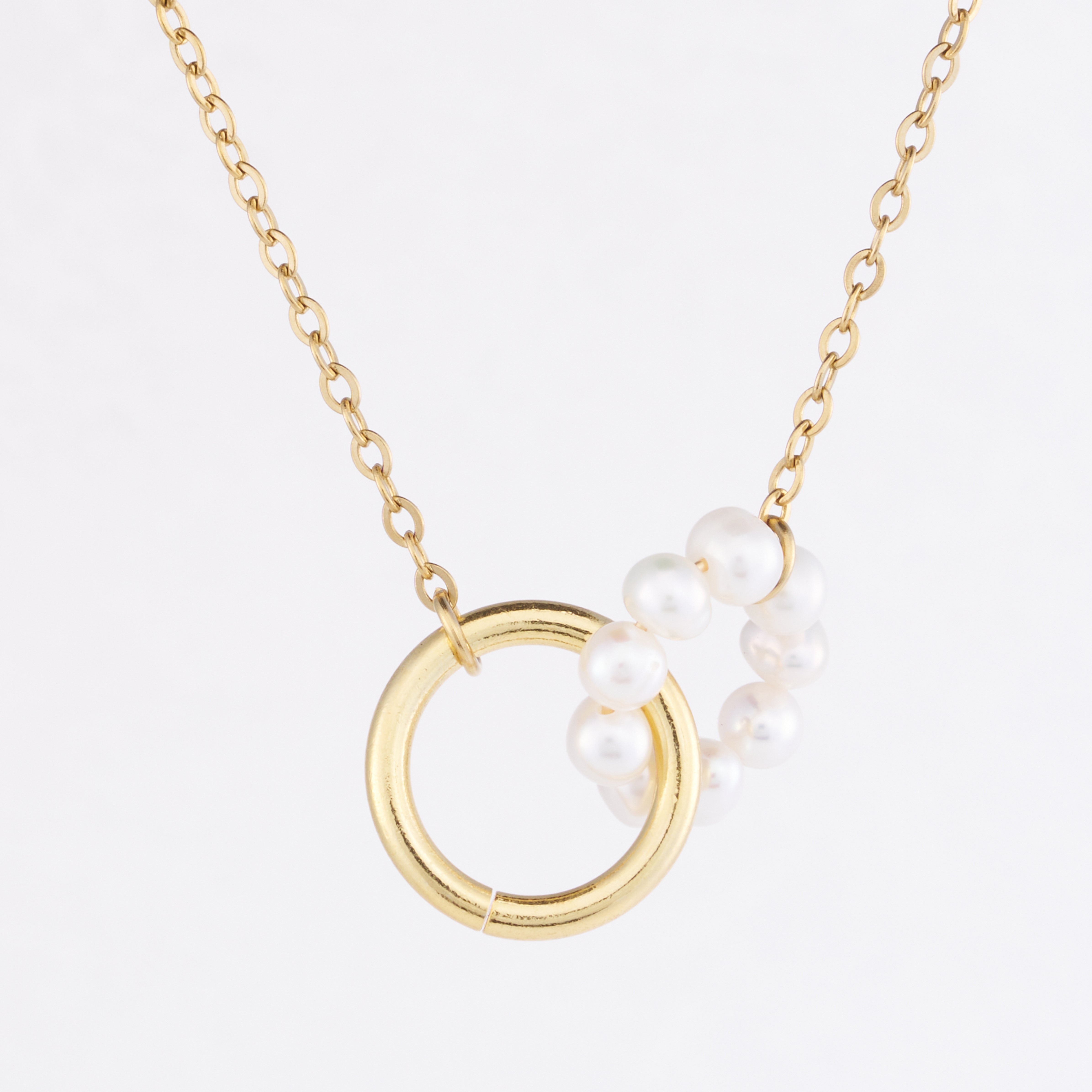 Pearl Harmony Double Ring Necklace