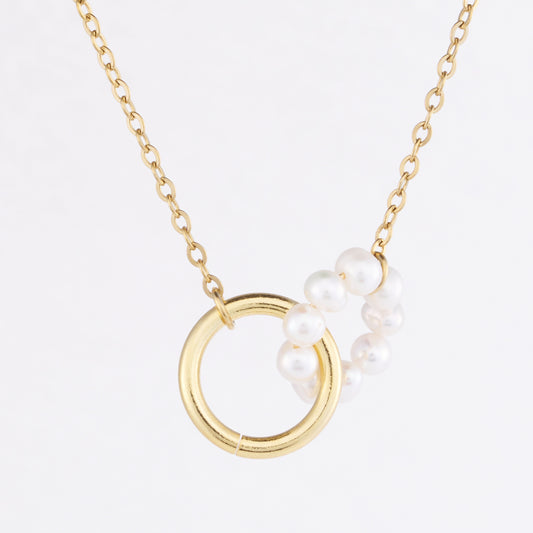 Pearl Harmony Double Ring Necklace