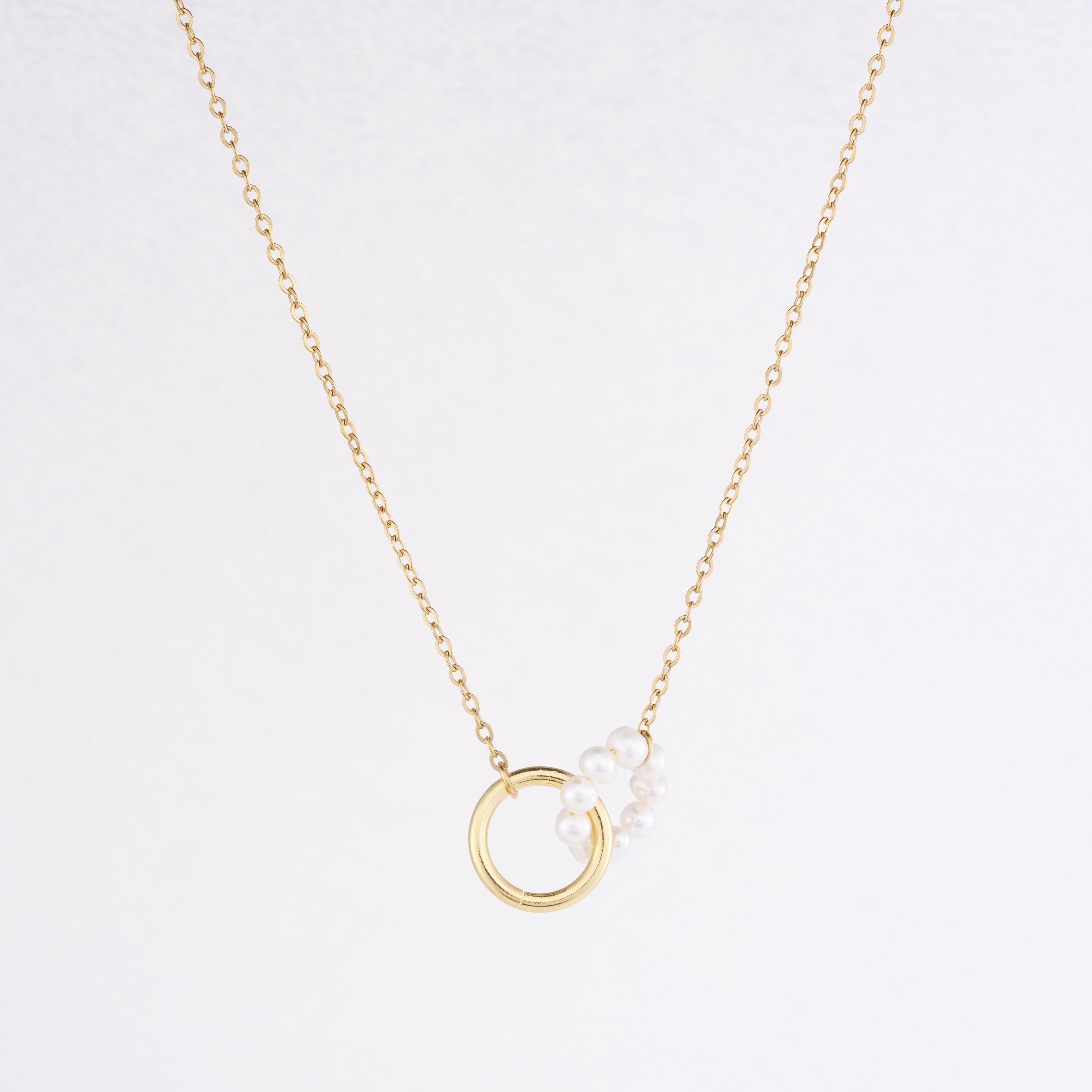 Pearl Harmony Double Ring Necklace
