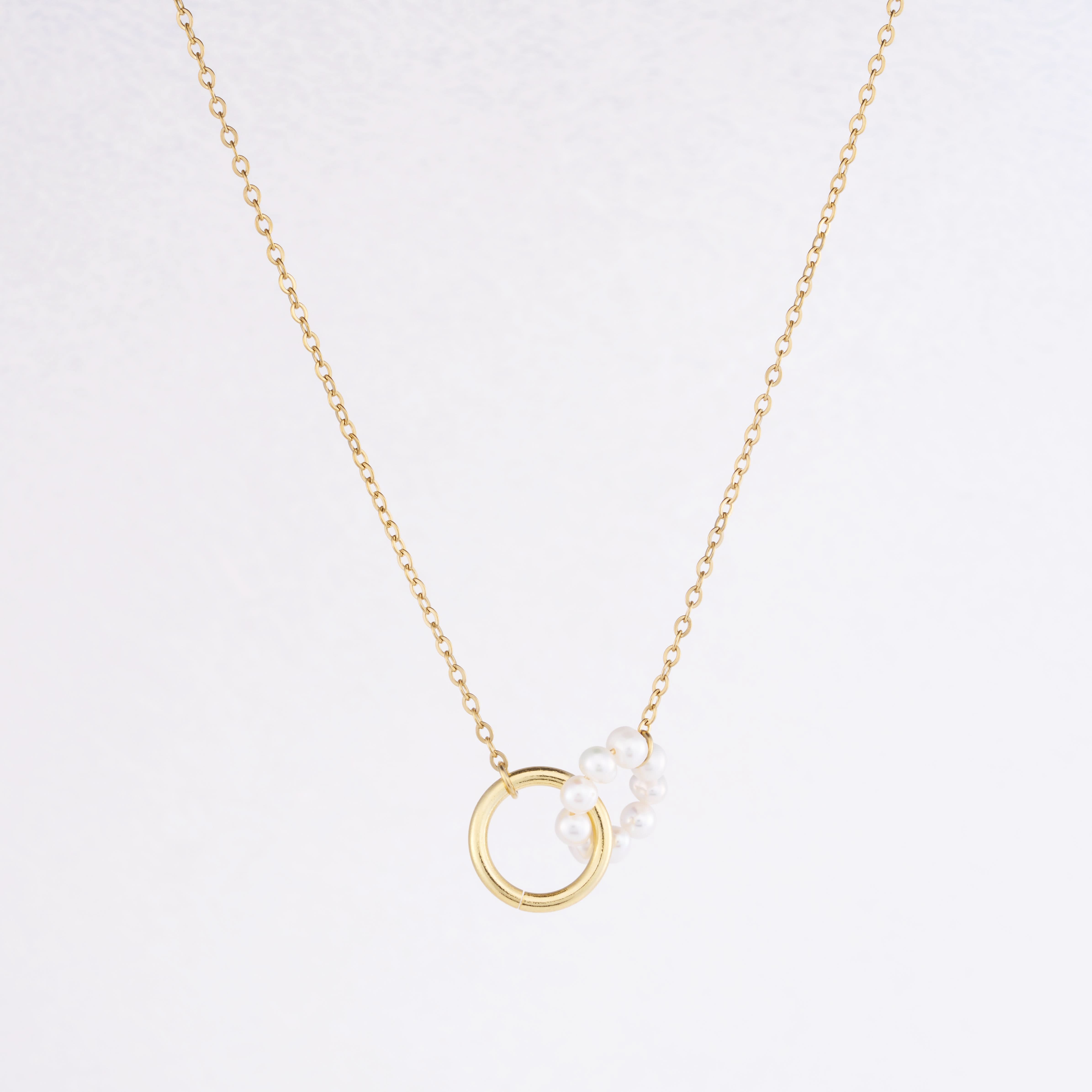 Pearl Harmony Double Ring Necklace