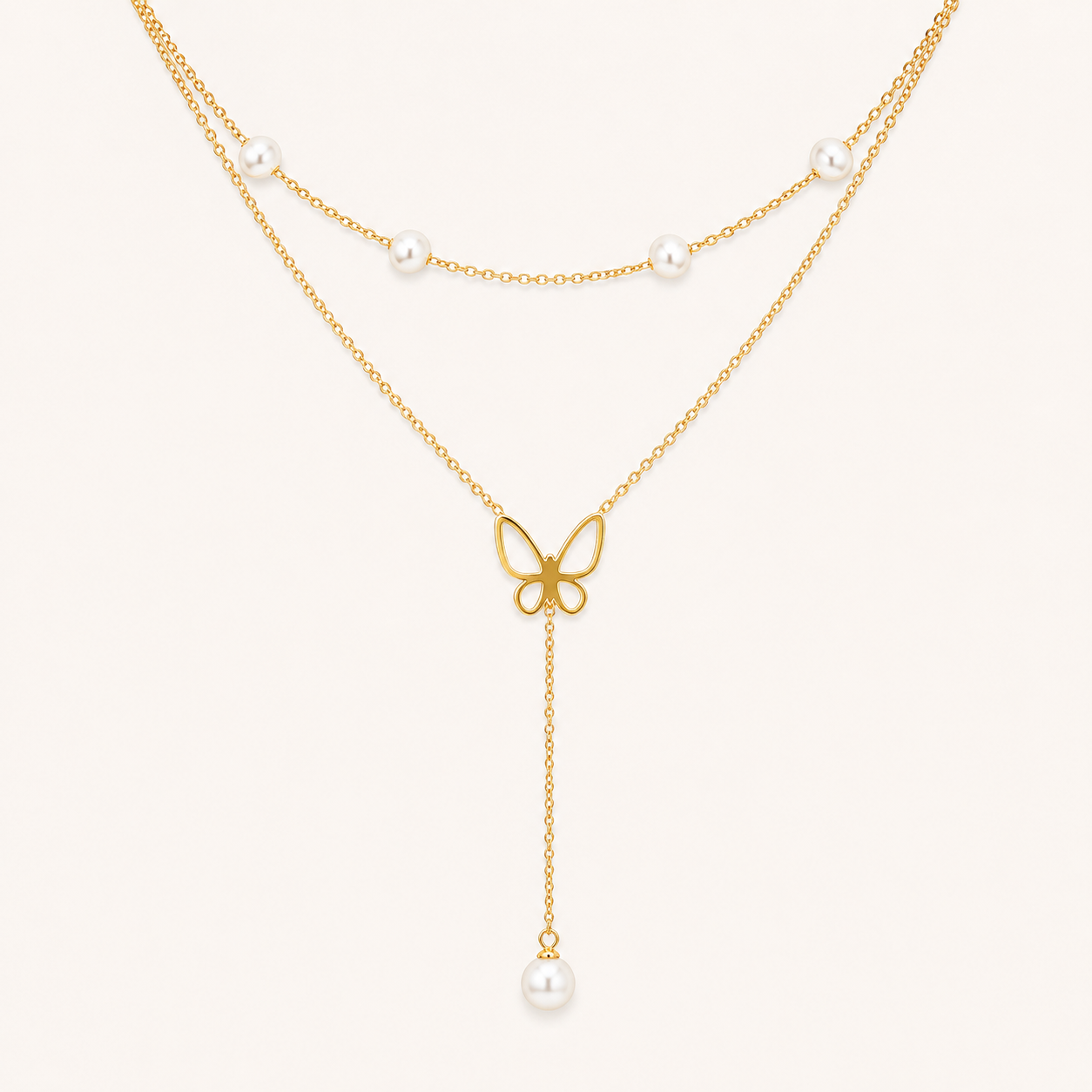 Layered Pearl & Butterfly Necklace