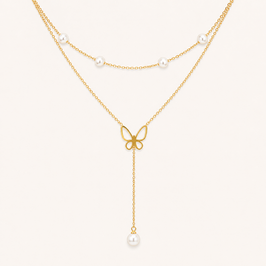Layered Pearl & Butterfly Necklace