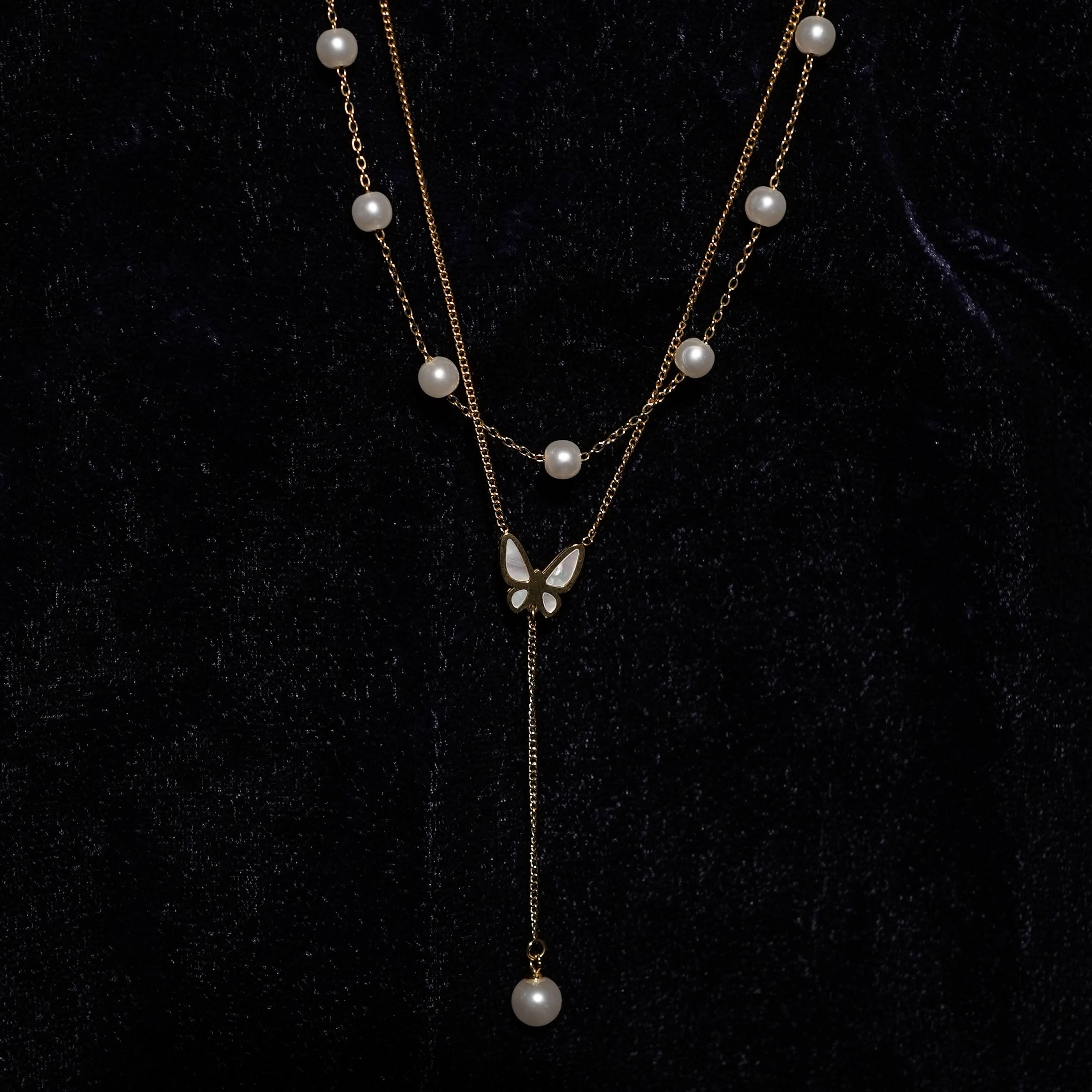 Layered Pearl & Butterfly Necklace