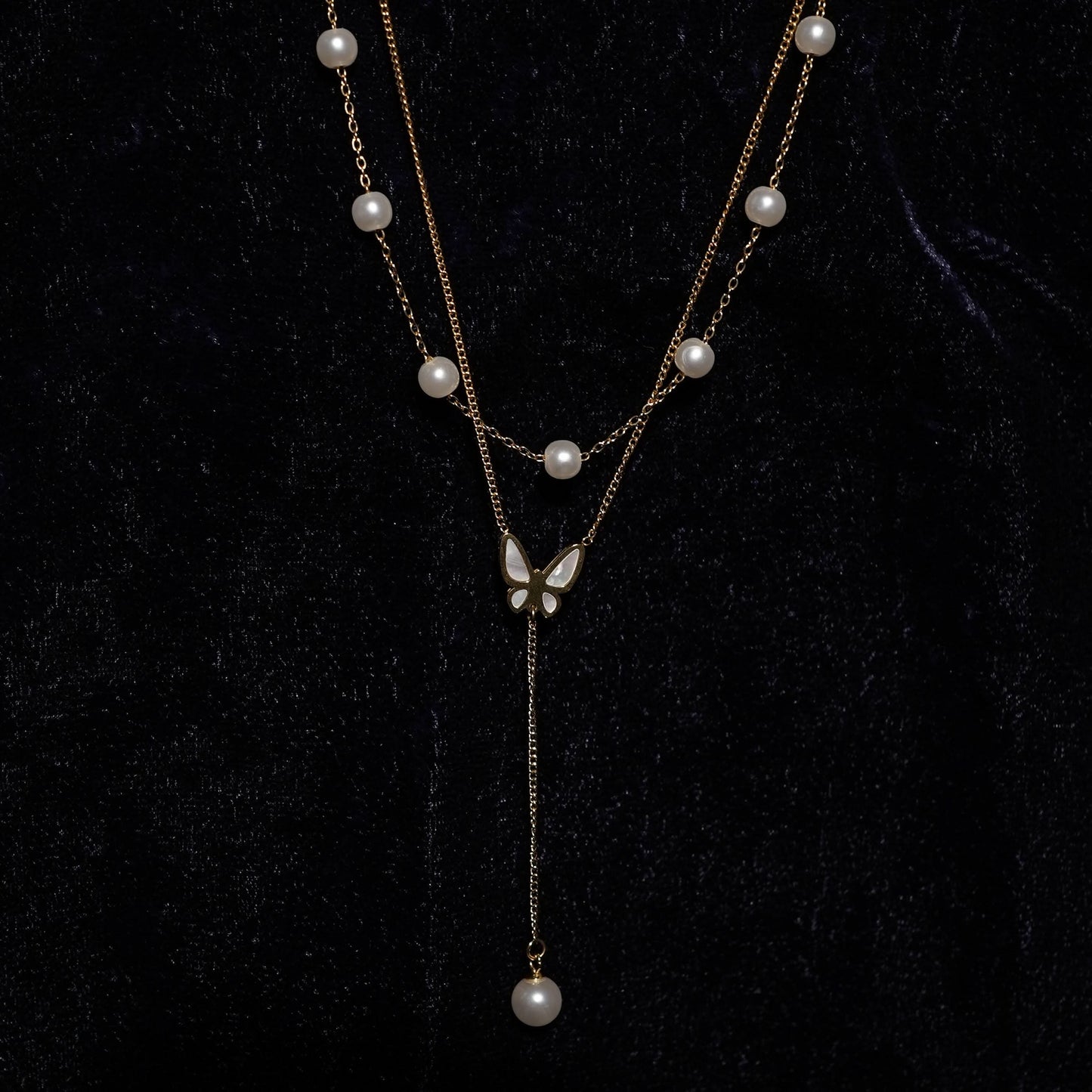 Layered Pearl & Butterfly Necklace
