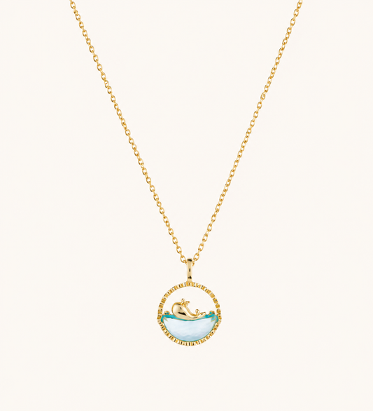 Golden Whale Glass Pendant Necklace
