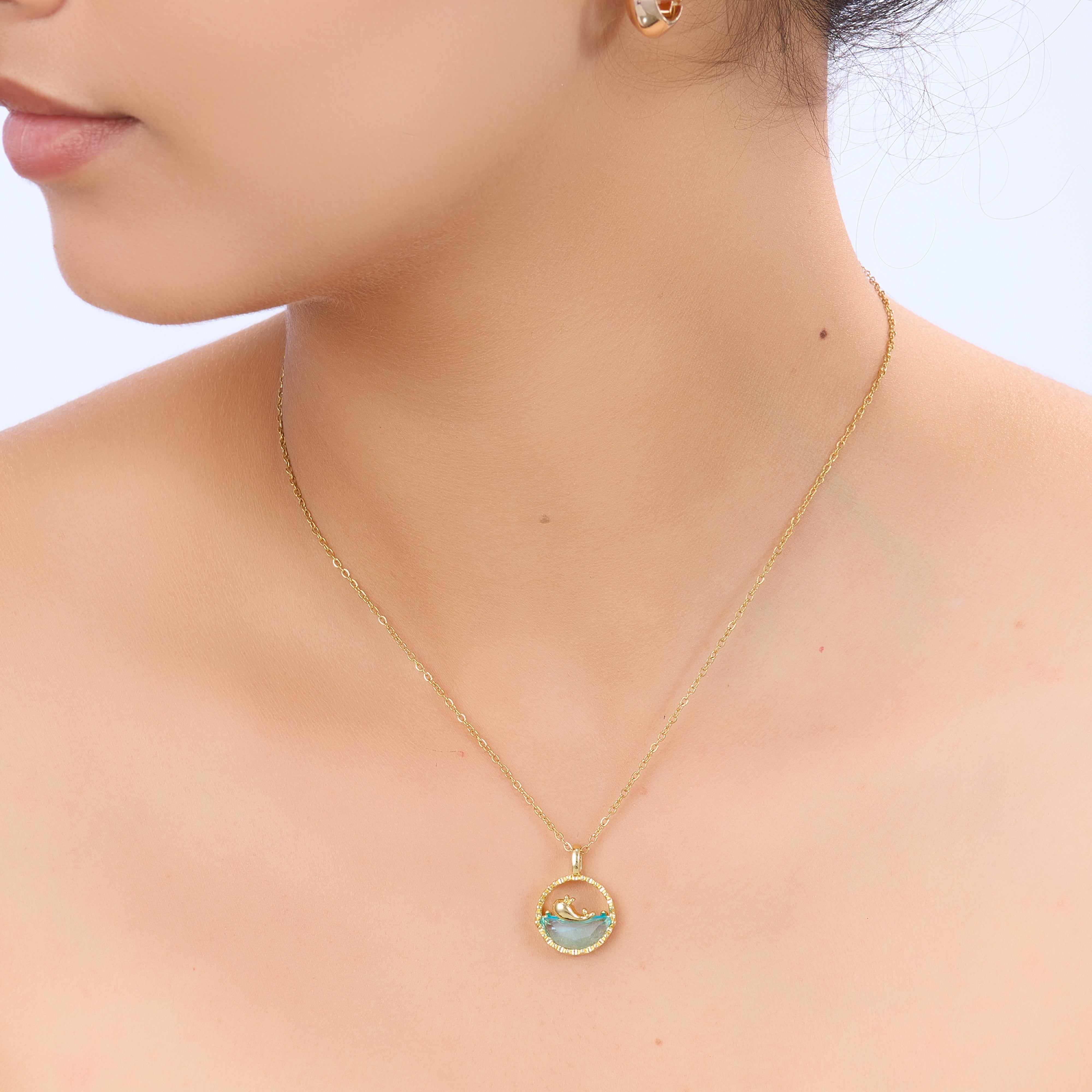 Golden Whale Glass Pendant Necklace