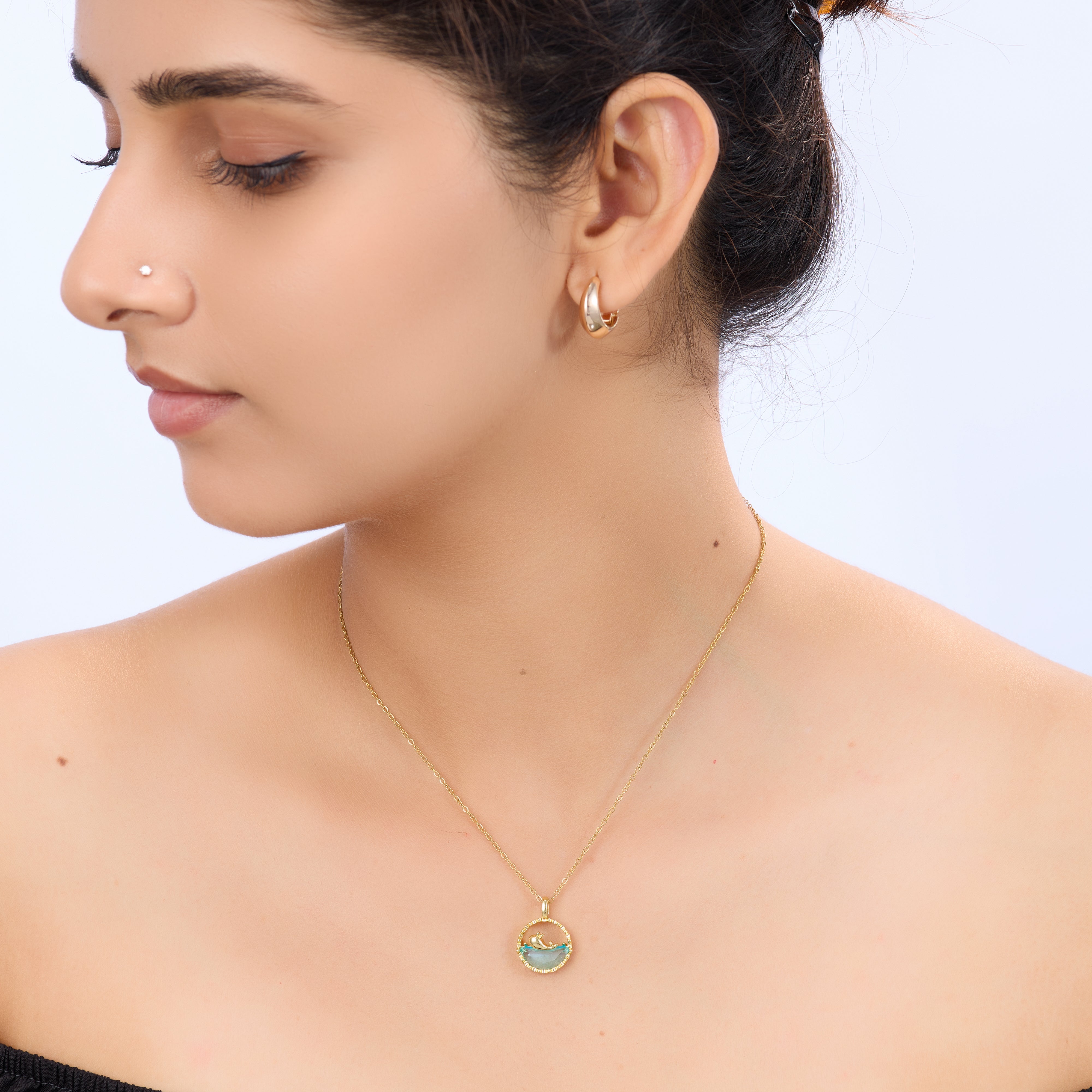Golden Whale Glass Pendant Necklace