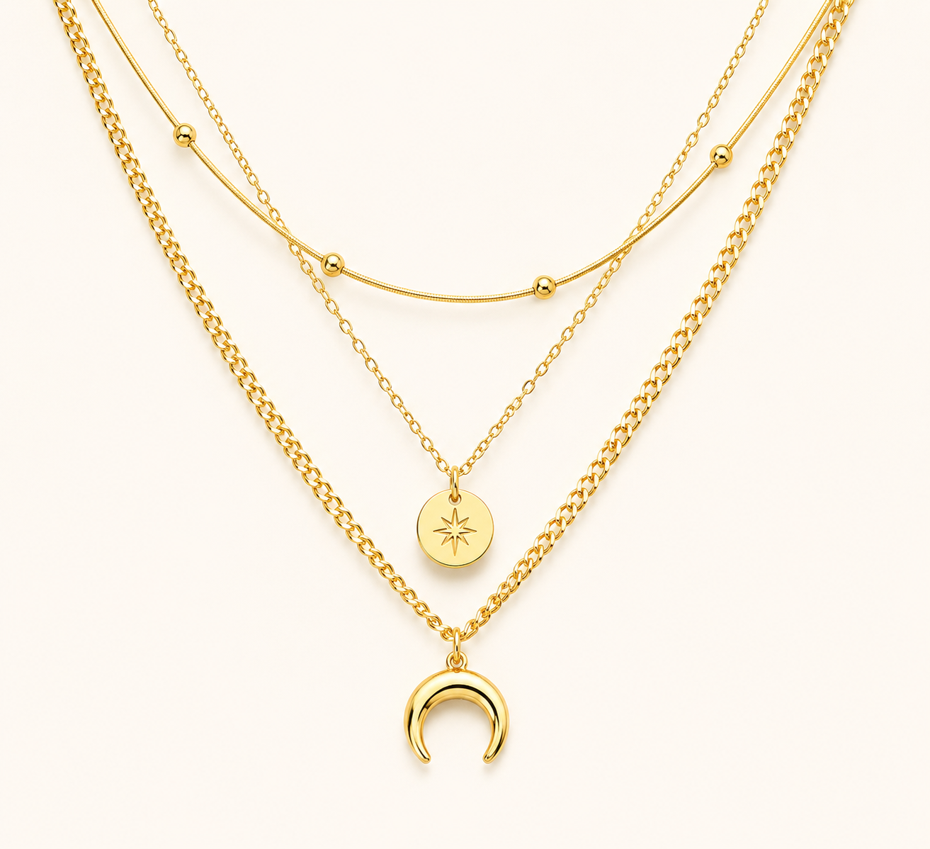 Vintage Star & Moon Layered Necklace