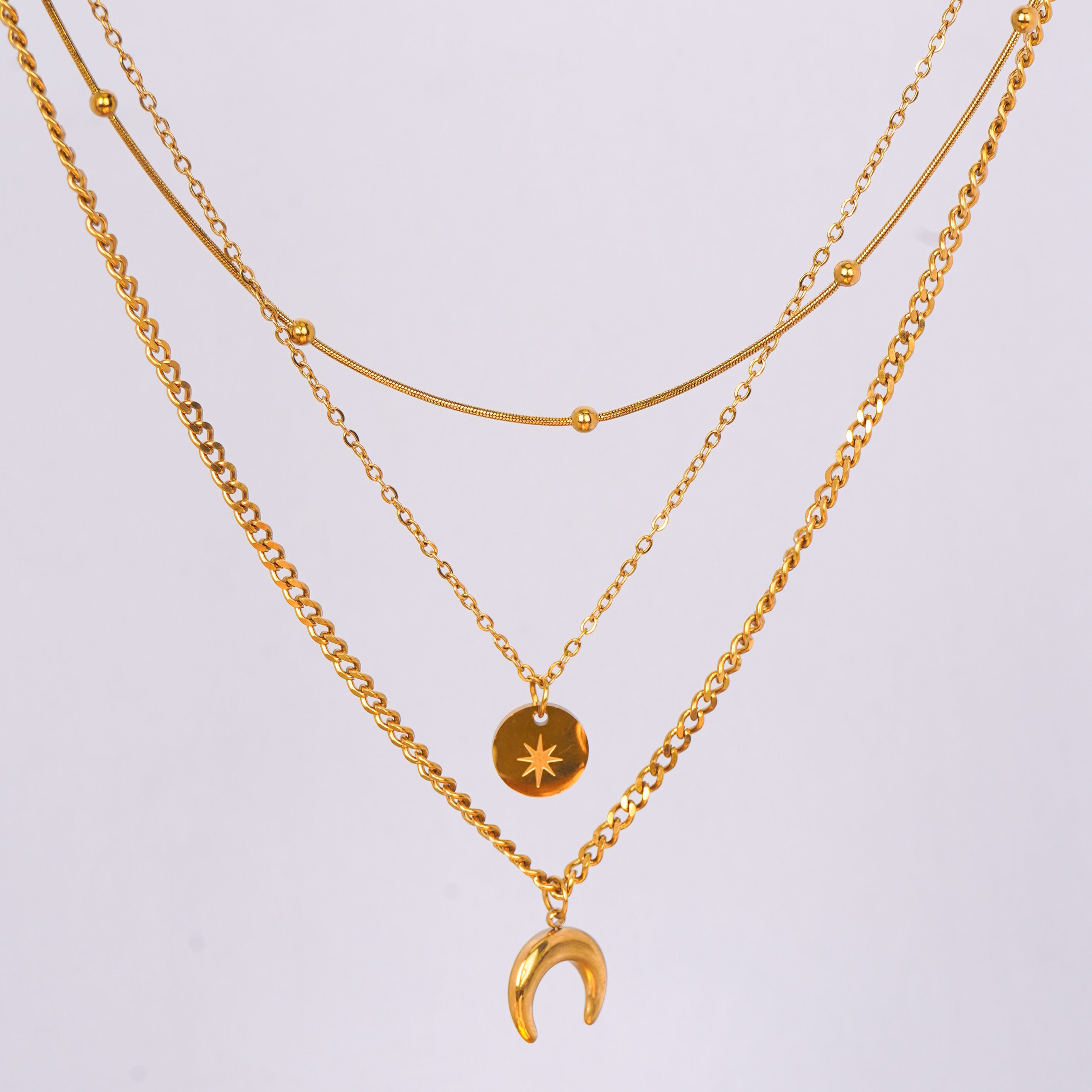 Vintage Star & Moon Layered Necklace