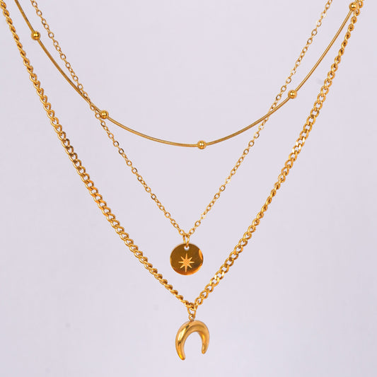 Vintage Star & Moon Layered Necklace