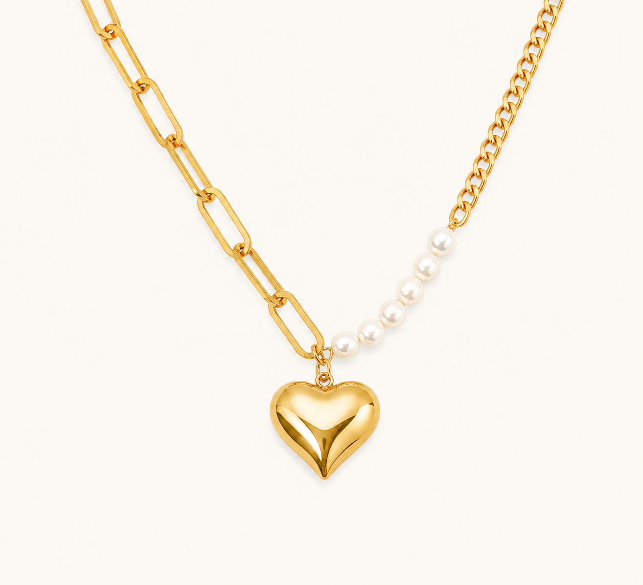 Multi-Chain Heart Pearl Necklace