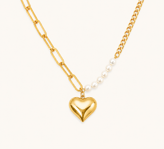 Multi-Chain Heart Pearl Necklace