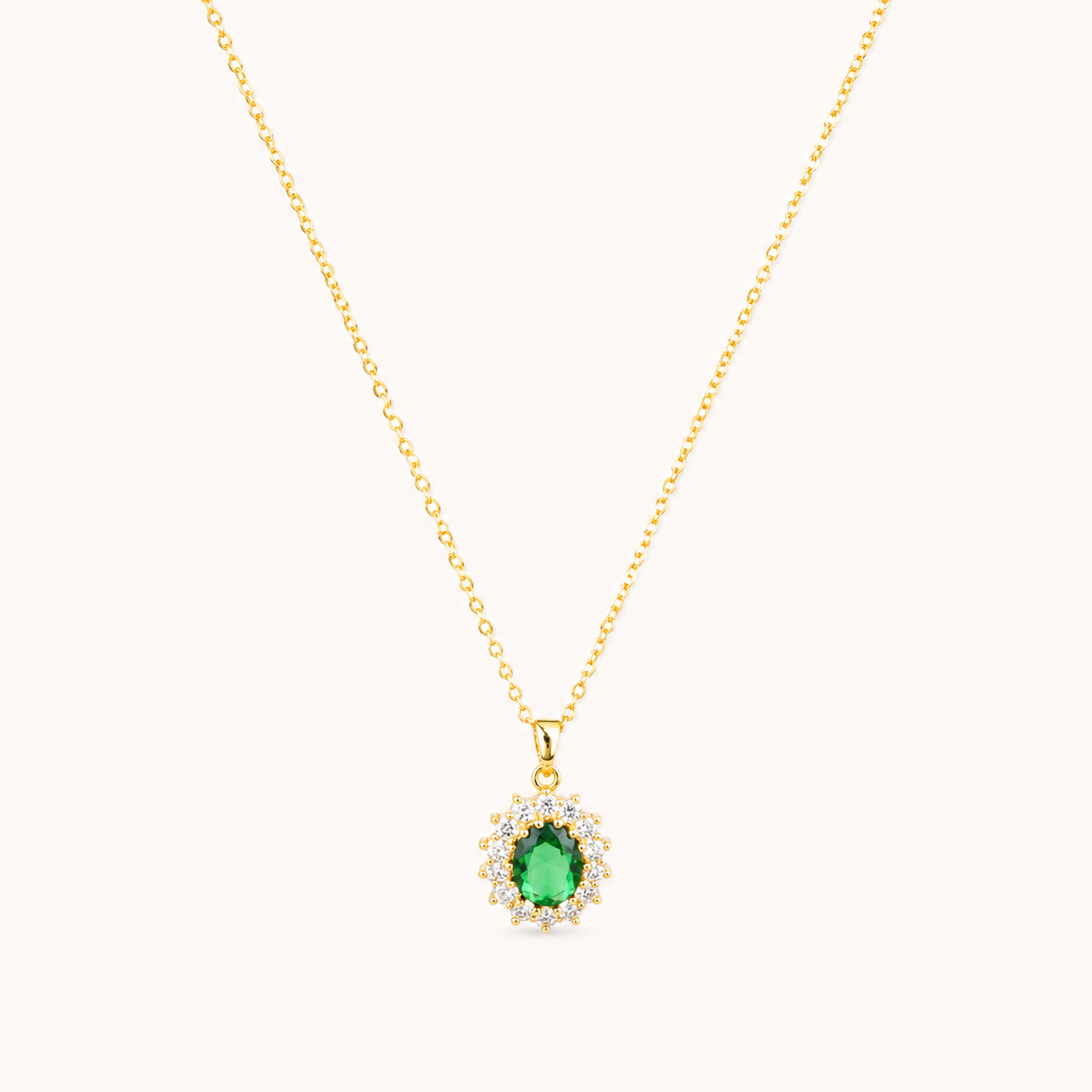 Emerald Halo Classic Pendant Necklace