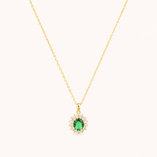 Emerald Halo Classic Pendant Necklace