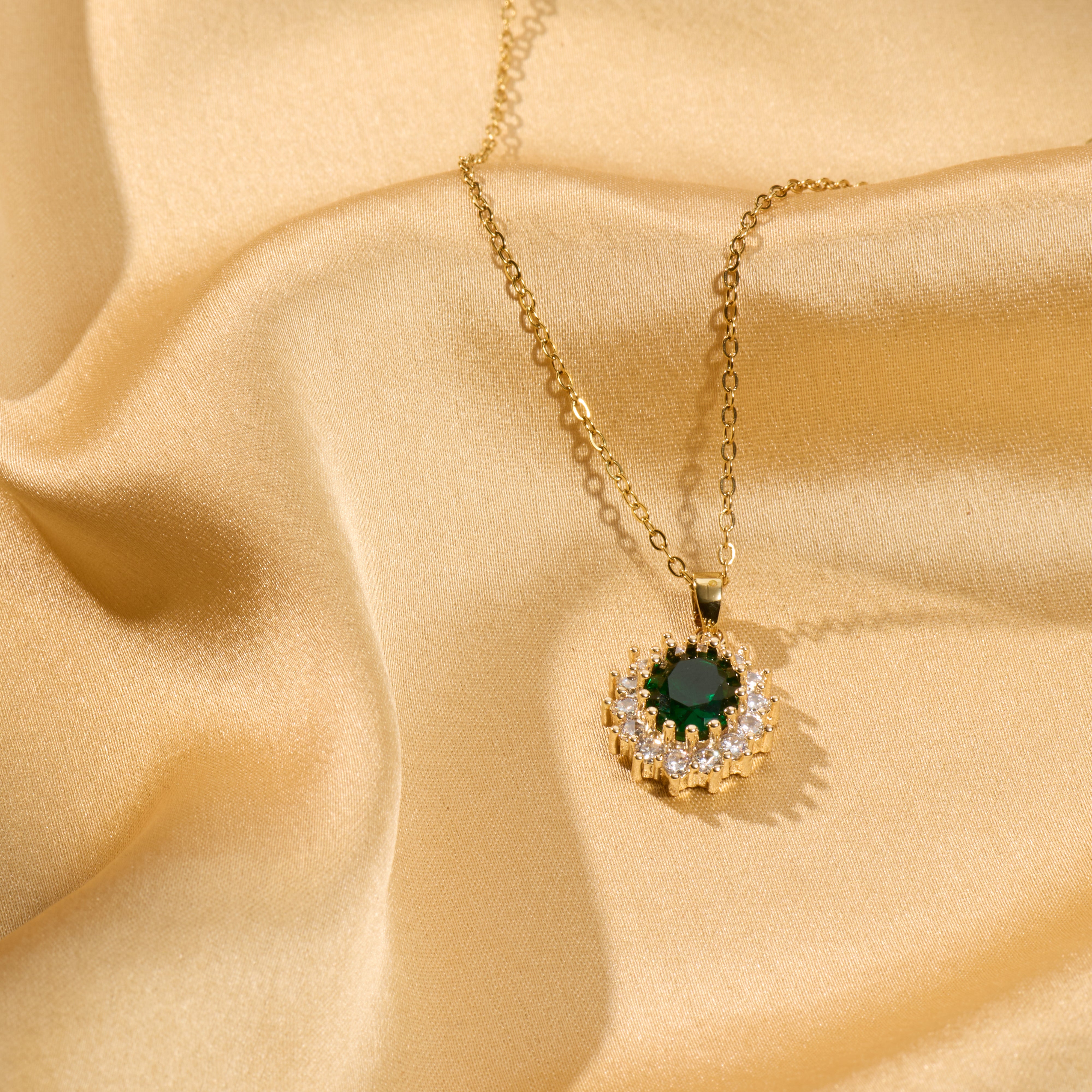 Emerald Halo Classic Pendant Necklace