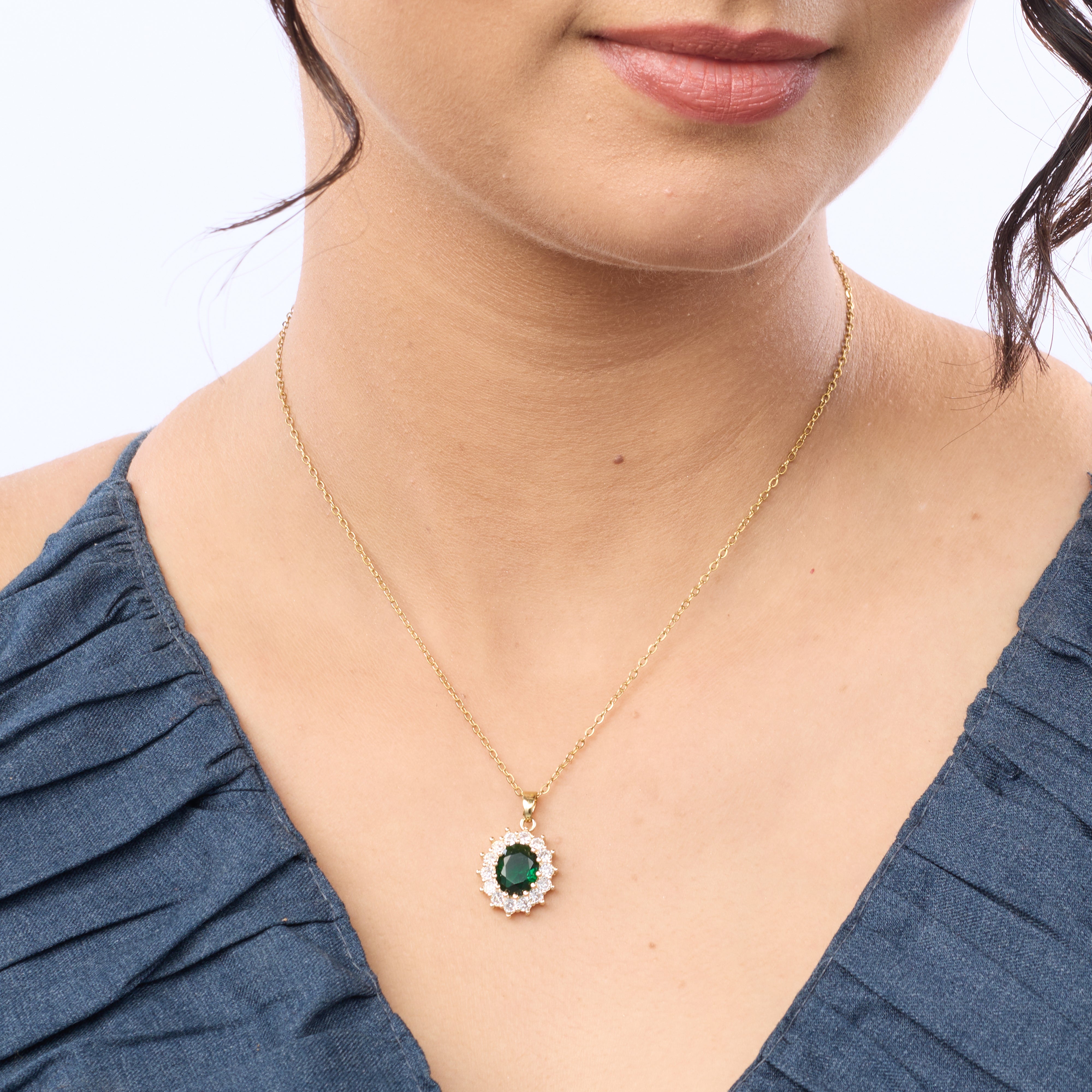 Emerald Halo Classic Pendant Necklace