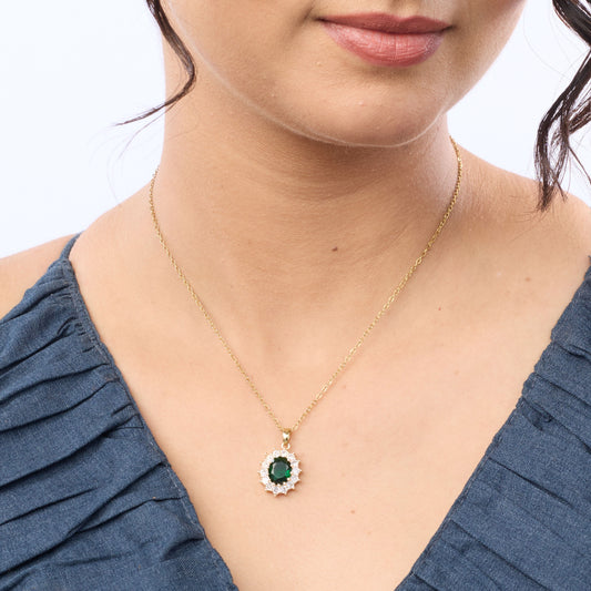 Emerald Halo Classic Pendant Necklace