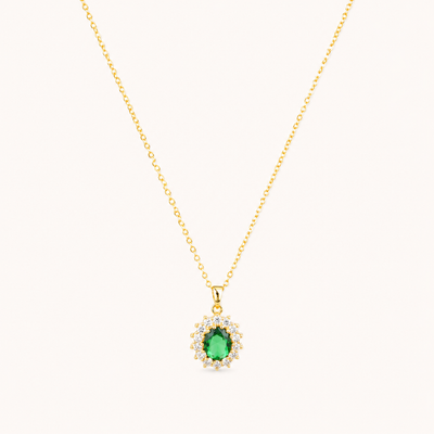 Emerald Halo Classic Pendant Necklace