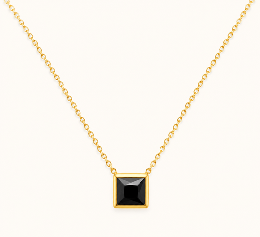 Midnight Square Gold Pendant Necklace
