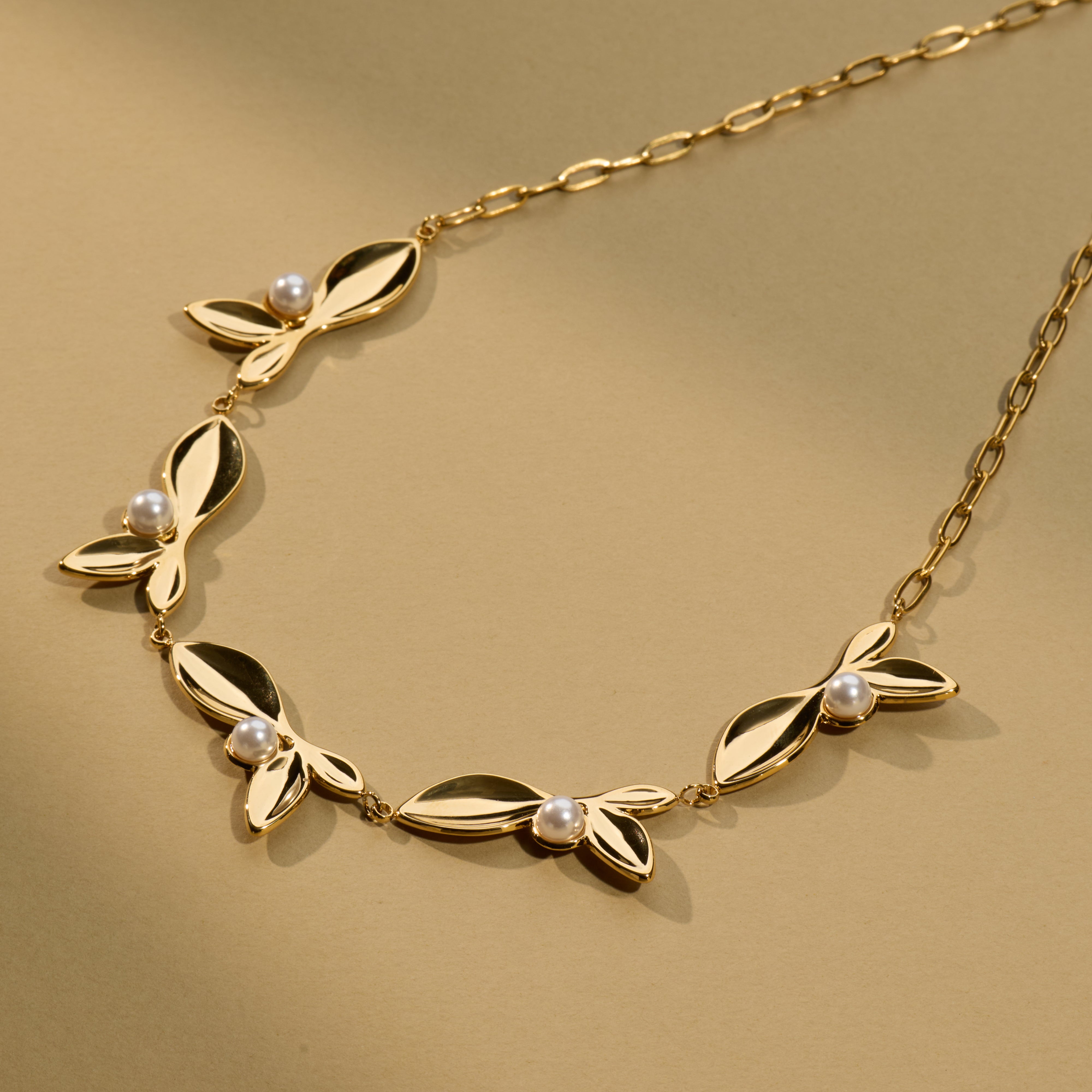 Golden Petal Pearl Grace Necklace