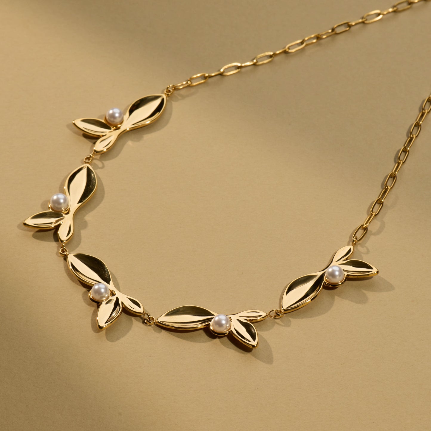 Golden Petal Pearl Grace Necklace