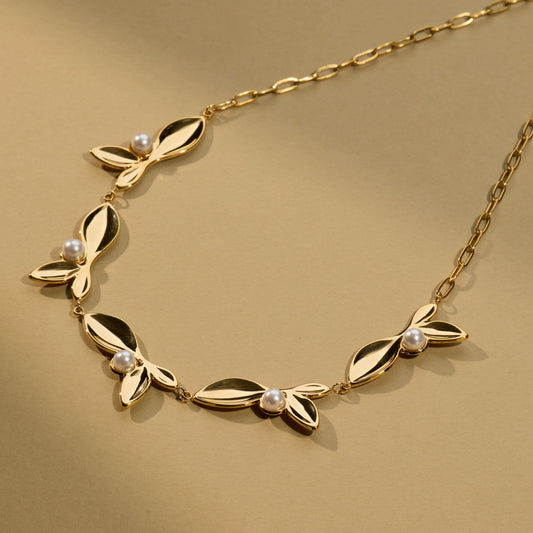 Golden Petal Pearl Grace Necklace