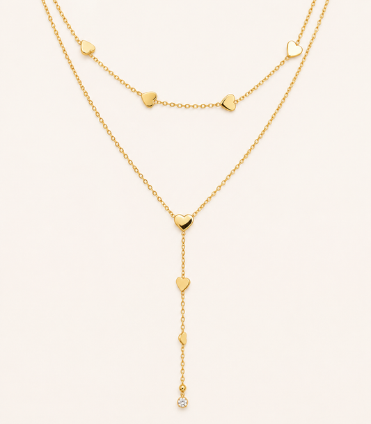 Loving Heart Tassel Layered Necklace