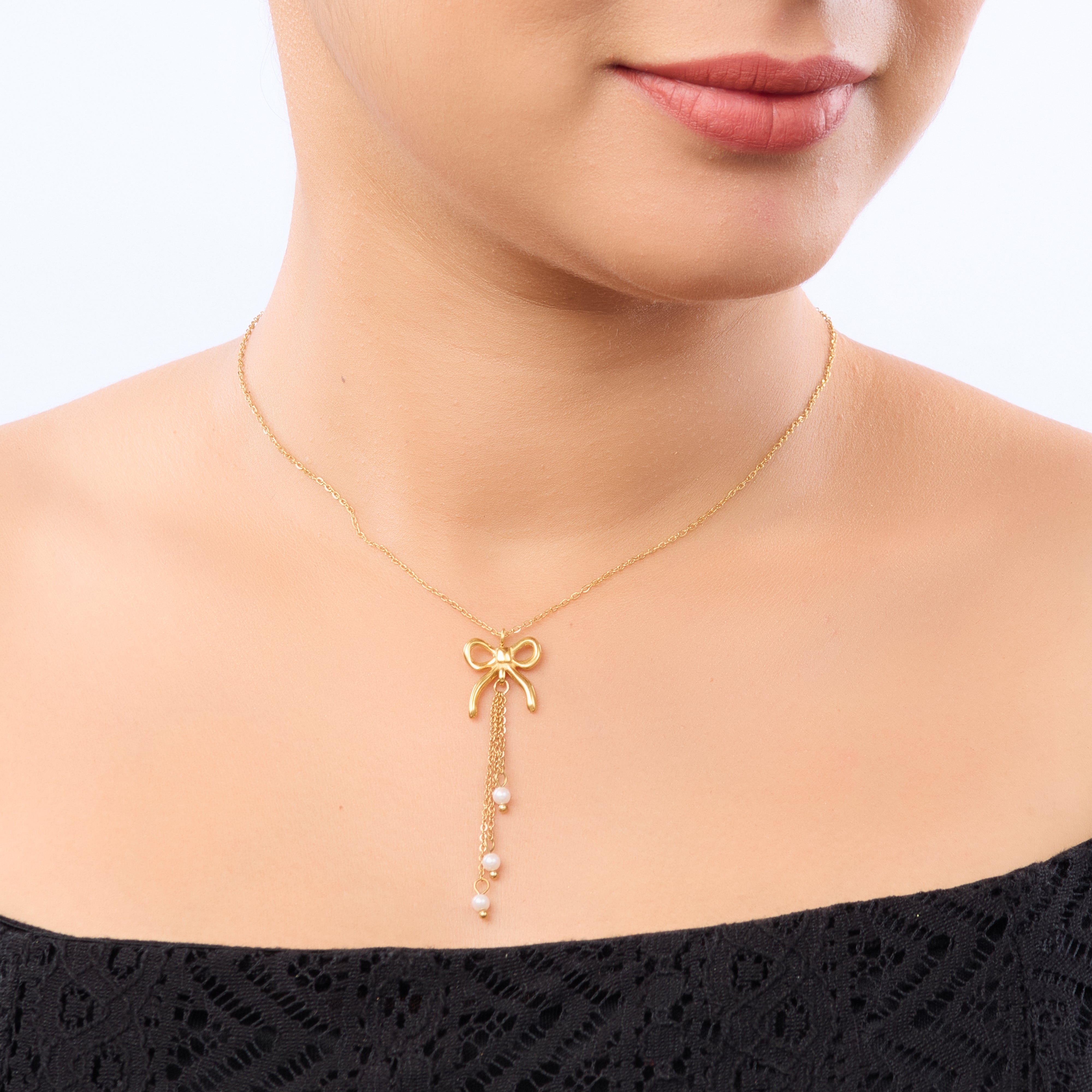 Pearl Bowknot Statement Necklace