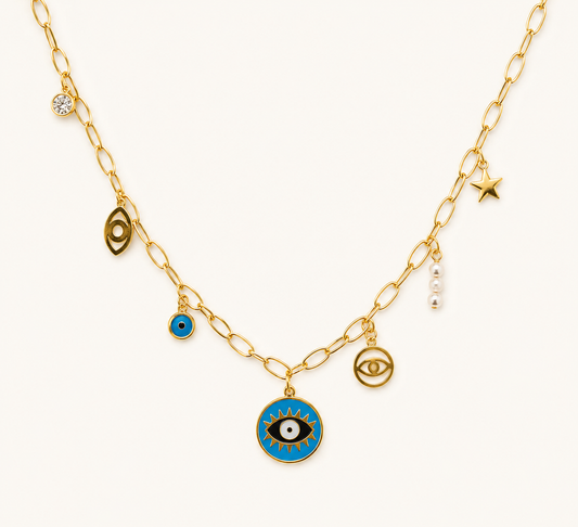 Golden Evil Eye Charm Necklace