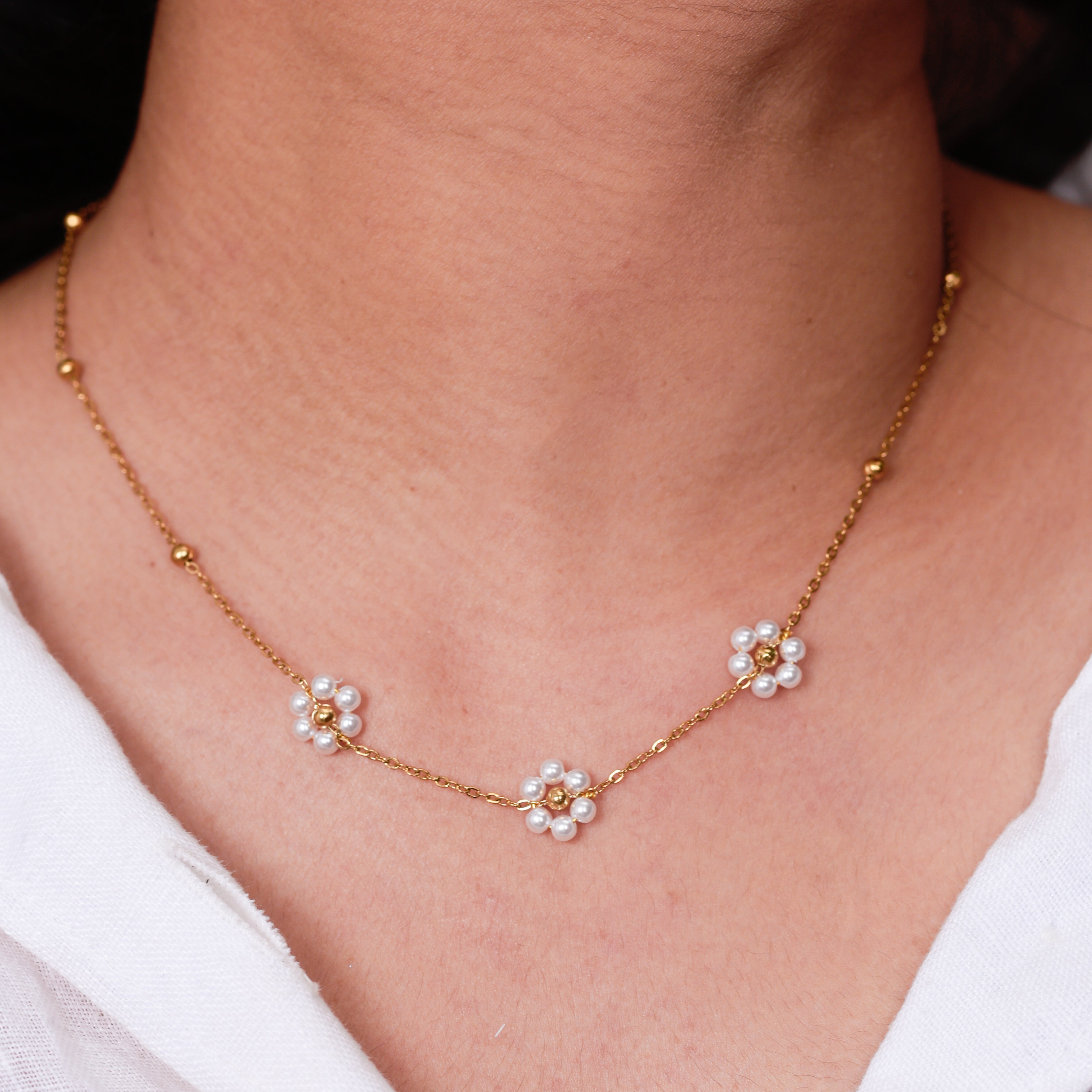 Golden Pearl Blossom Necklace