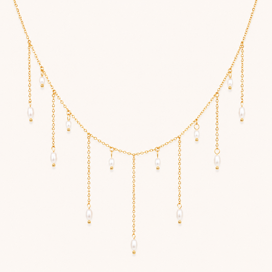 Golden Pearl Cascade Necklace