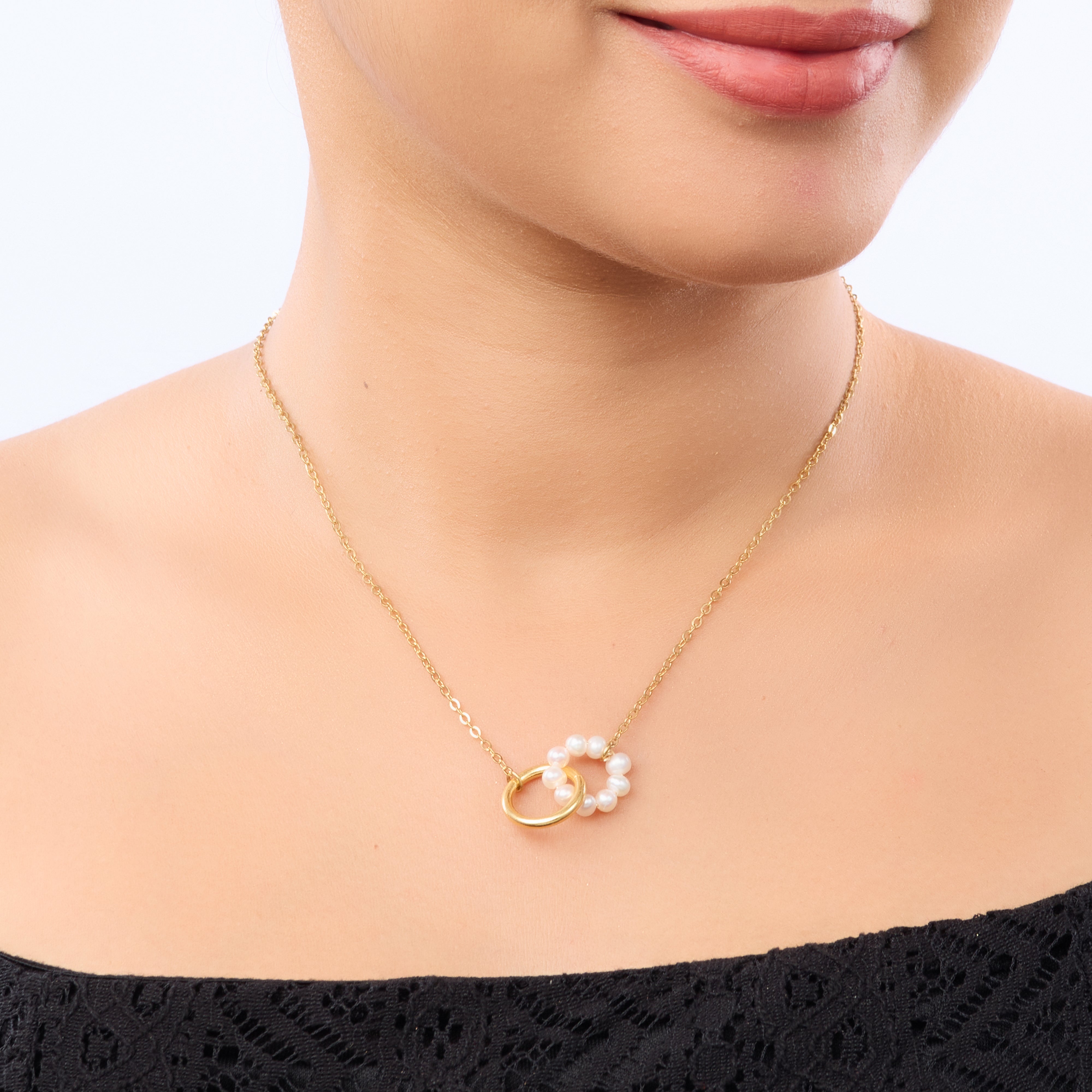 Pearl Harmony Double Ring Necklace