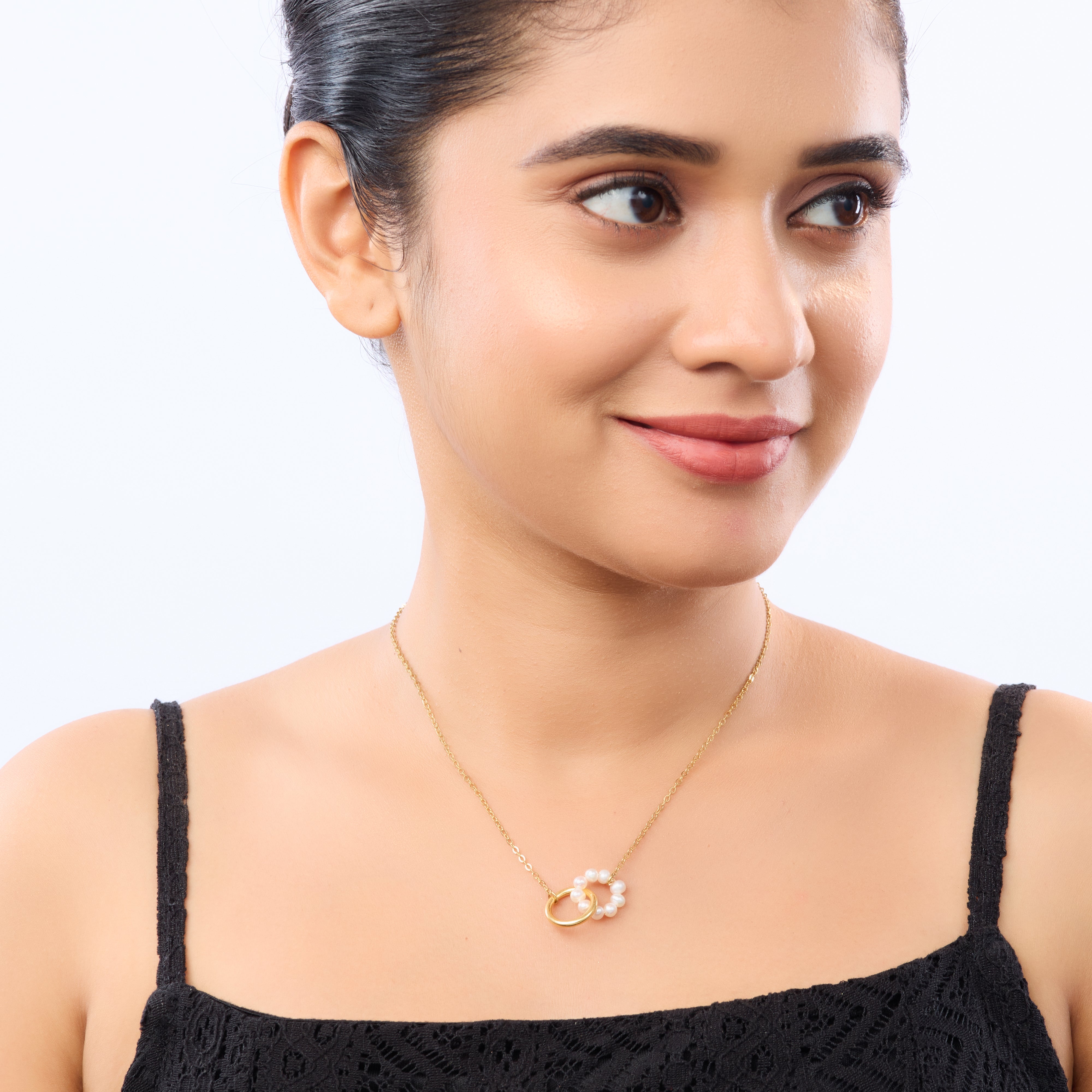 Pearl Harmony Double Ring Necklace