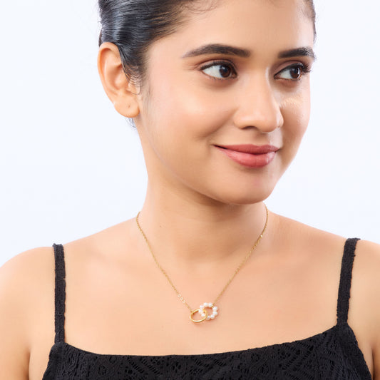 Pearl Harmony Double Ring Necklace